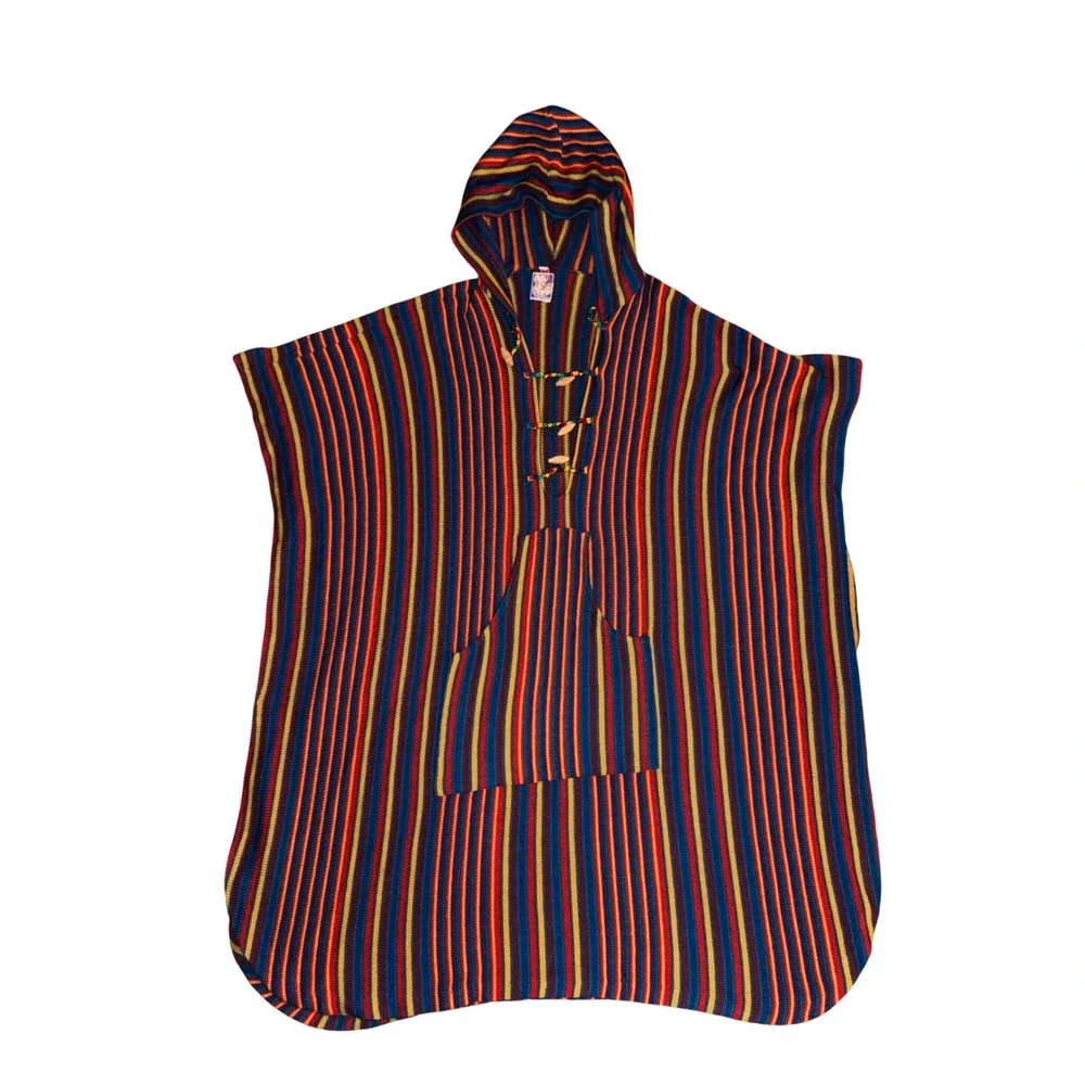 Vintage 70s wool blend Offspring by Trisha Sayad Vintage Striped Hooded kaftan - Picture 2 of 5